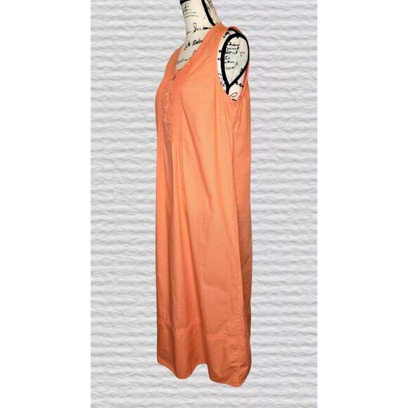 LL Bean MED Coral Sleeveless Pintuck Cotton Maxi Dress Polka Dot Prairie Modest - Picture 2 of 6